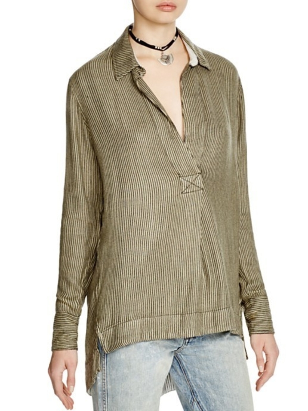Free People On The Road Striped High Low Shirt